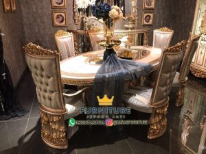 Set Meja Makan Mewah Oval Ukiran Klasik Jepara