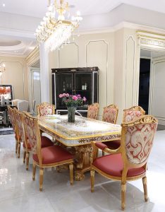 Meja Makan Modern Ukir Mewah Jati Solid