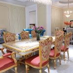 Meja Makan Modern Ukir Mewah Jati Solid
