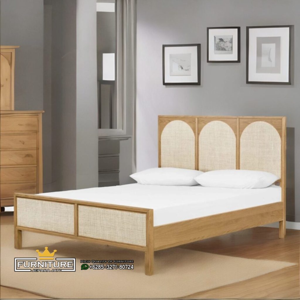 Dipan Ranjang Tempat Tidur Minimalis Jati Mix Rotan