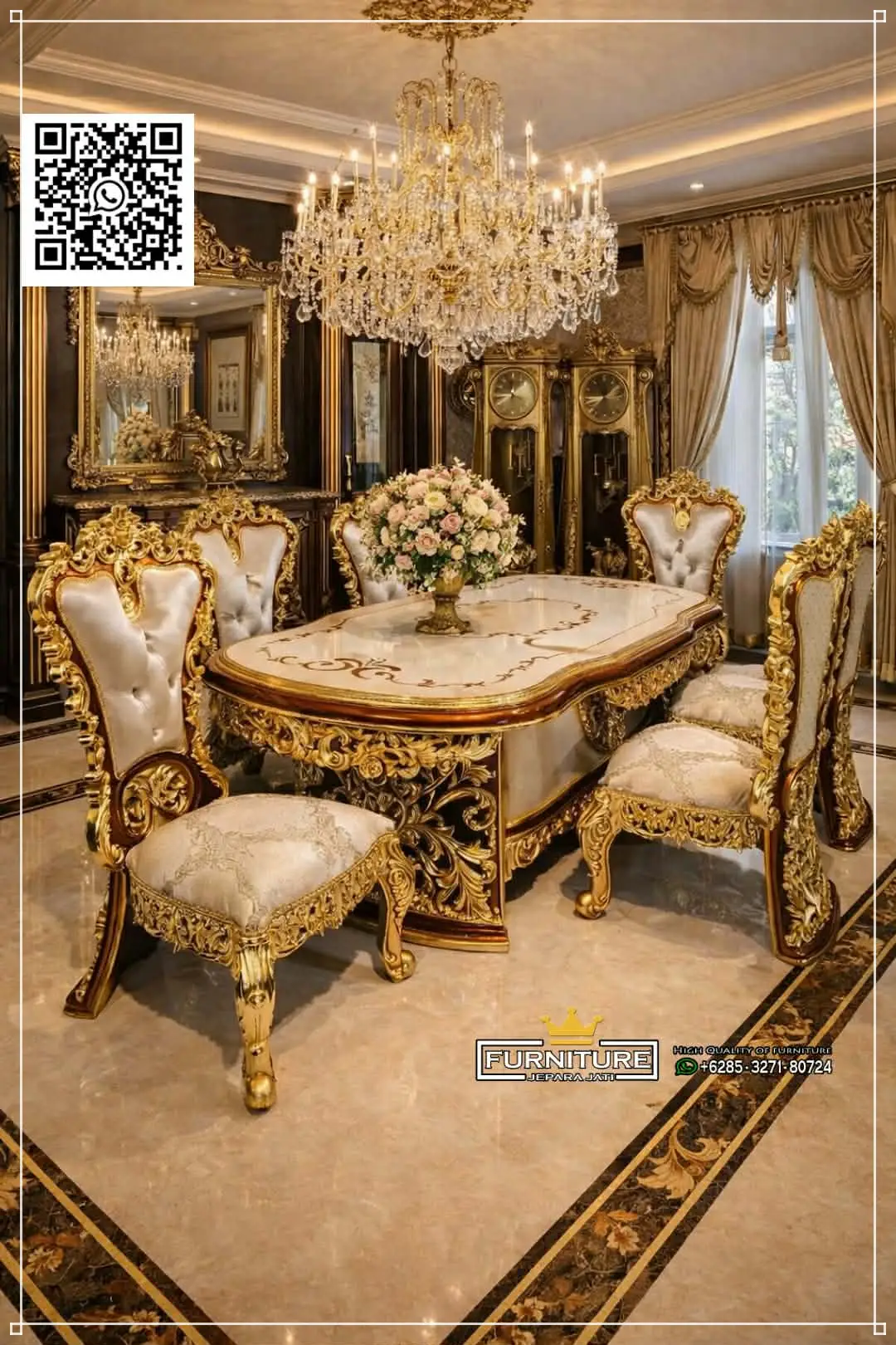 Meja Makan Mewah Ukiran Jepara FJ-482