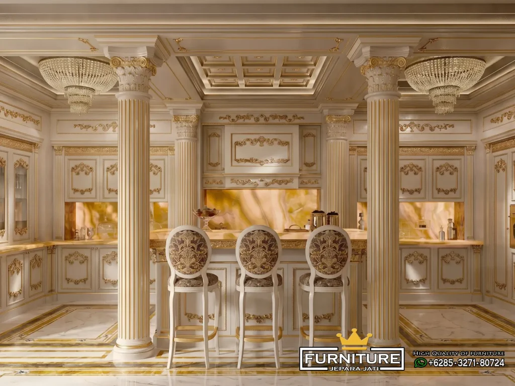 Best Desain Kitchen Set Klasik Mewah White Gold