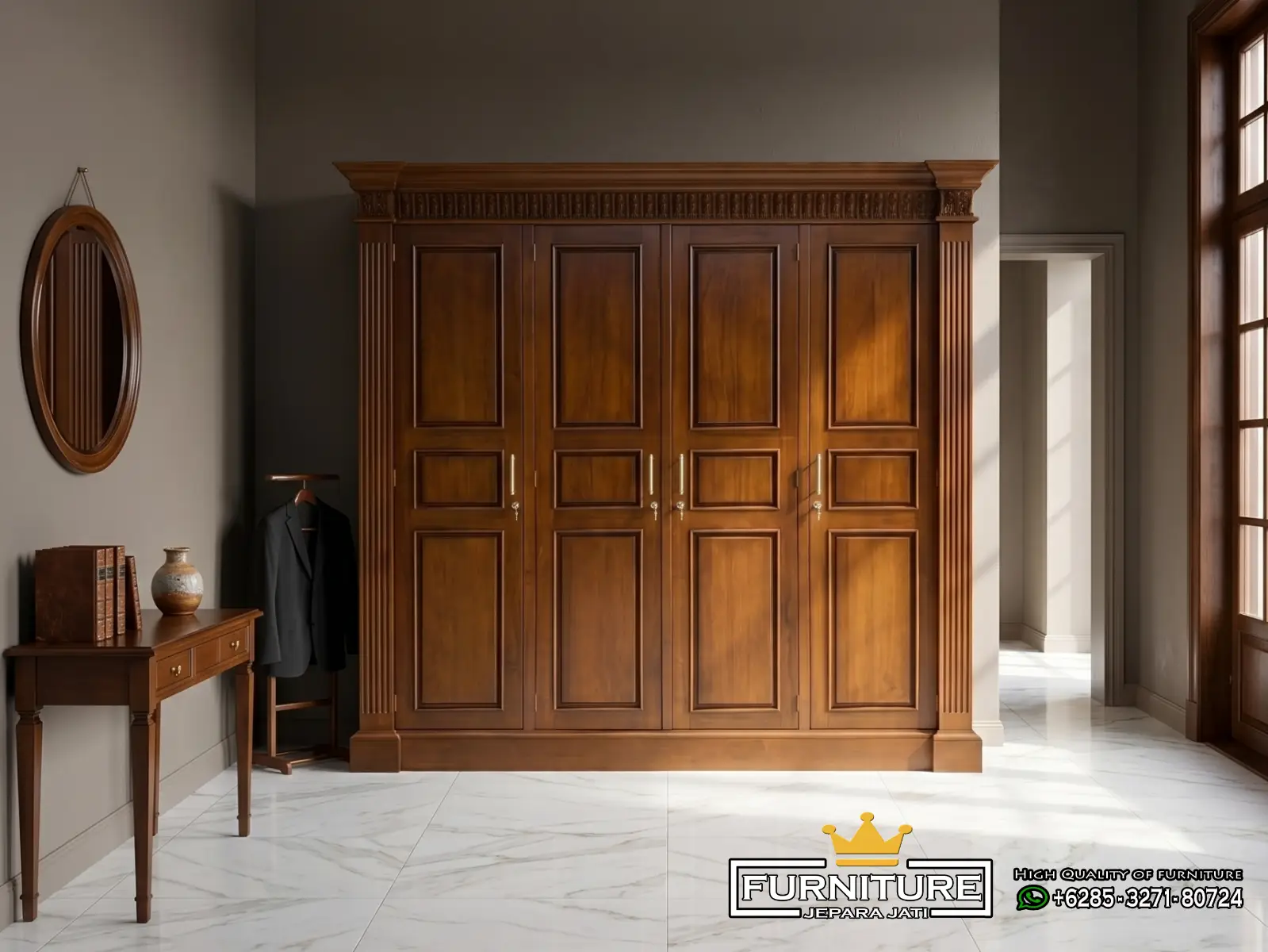 Lemari Pakaian 4 Pintu Kayu Jati Minimalis Terbaru