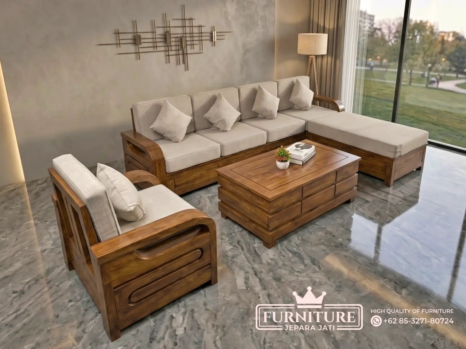 Sofa Kursi Tamu Jati Sudut Minimalis Mewah Terbaru